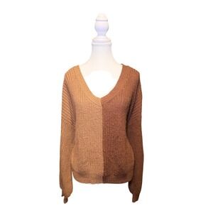 Two-Tone Brown Knit Sweater Oversized Cozy – Size 3XL